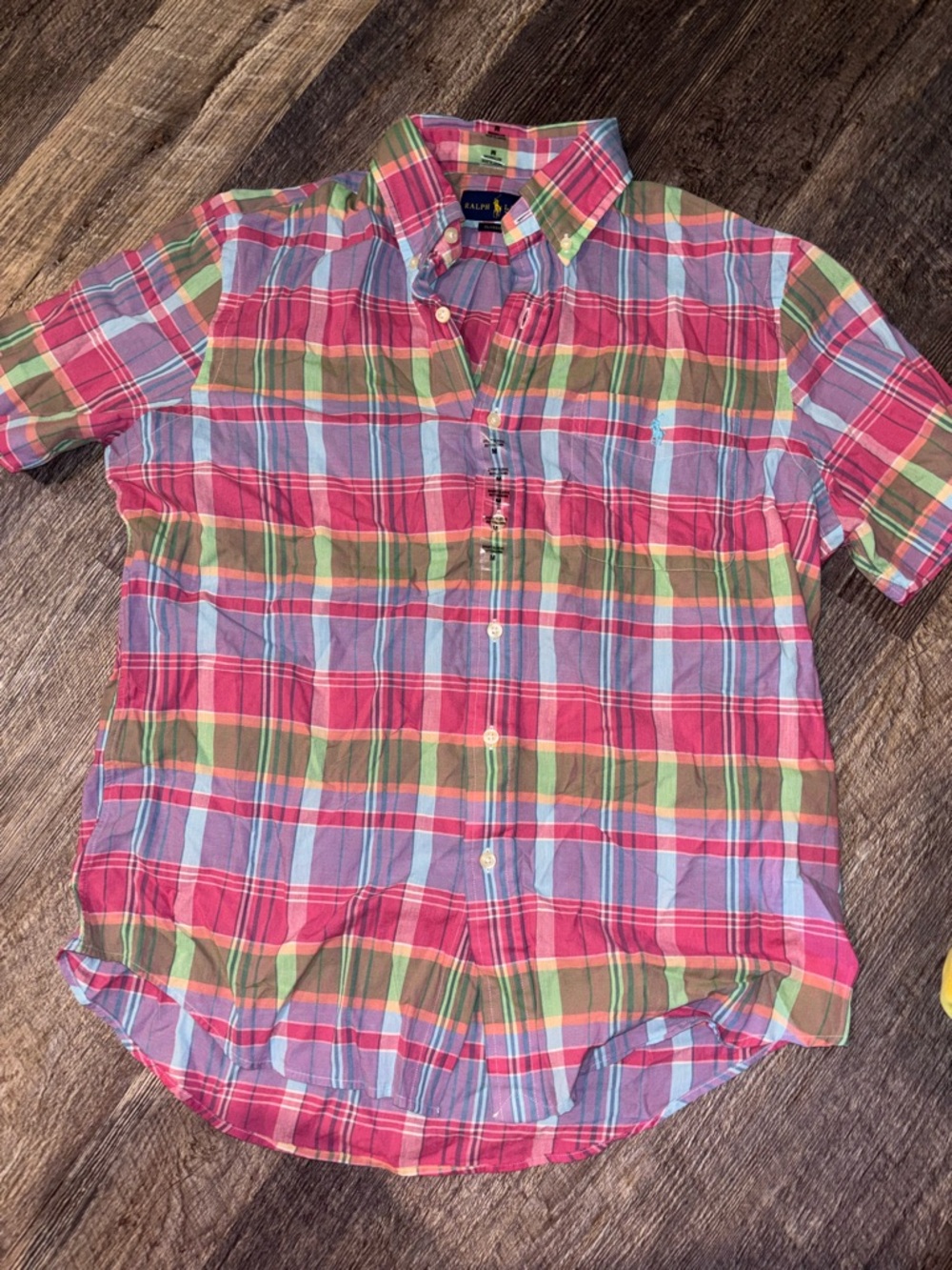 Ralph Lauren Pink, Blue & Green Plaid Short-Sleeve Button-Down Shirt